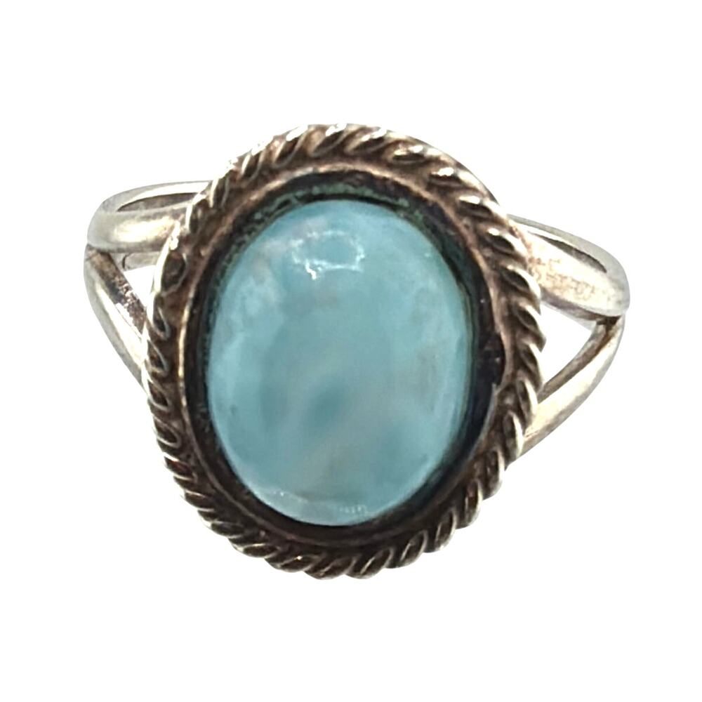 Bohemian 925 Sterling Silver Larimar Rope Bezel Ring 6.5